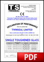 Declaration of Performance Single Glazed Toughened